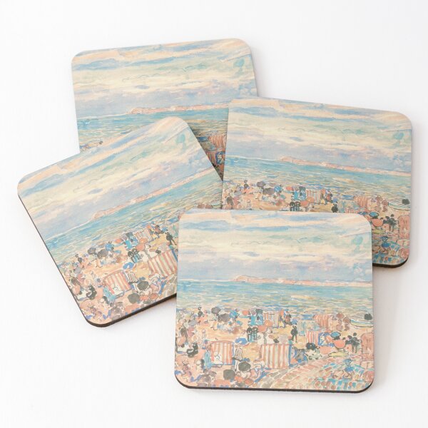 Item preview, Vintage St Malo Crowded Beach Watercolour Painting | P597 designed and sold by Piccolo Fiore Prints.