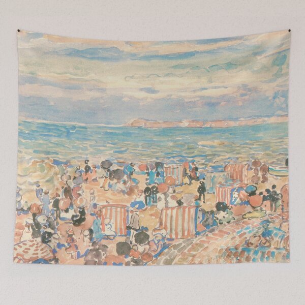 Item preview, Vintage St Malo Crowded Beach Watercolour Painting | P597 designed and sold by Piccolo Fiore Prints.