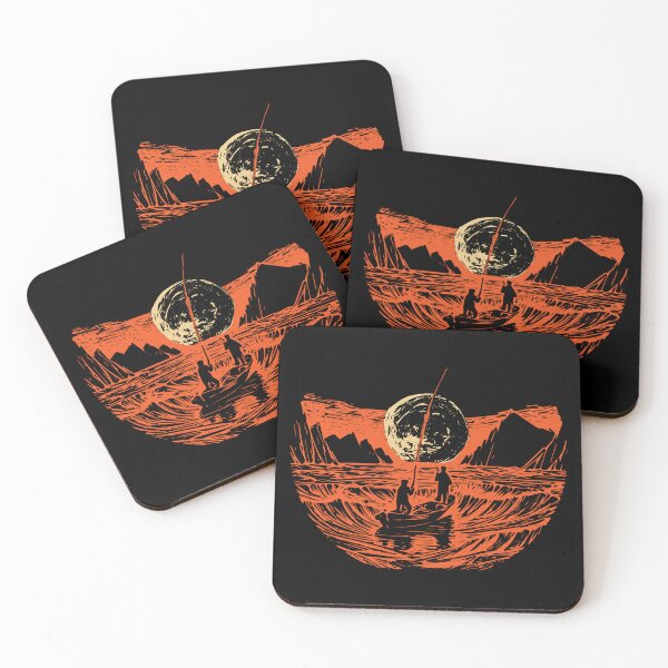 Item preview, Woodcut Boat with Fishermens under the Moon designed and sold by Gonza643.