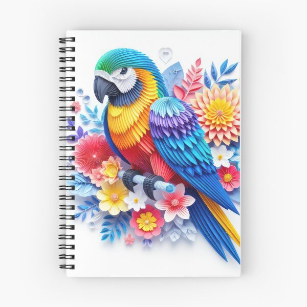 Item preview, Immerse yourself in the artful world of kirigami with a vibrant parrot against a backdrop of colorful flowers. Isolated on white, this masterpiece combines precision and elegance designed and sold by Care-and-Share.