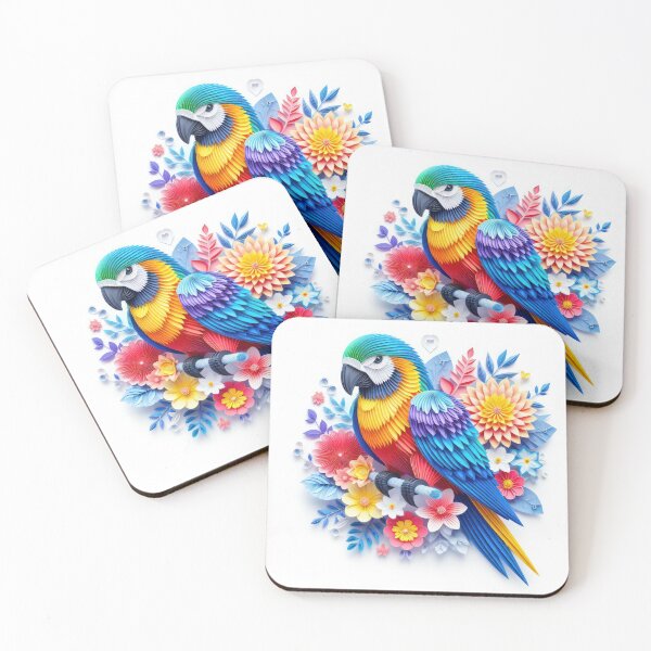 Item preview, Immerse yourself in the artful world of kirigami with a vibrant parrot against a backdrop of colorful flowers. Isolated on white, this masterpiece combines precision and elegance designed and sold by Care-and-Share.