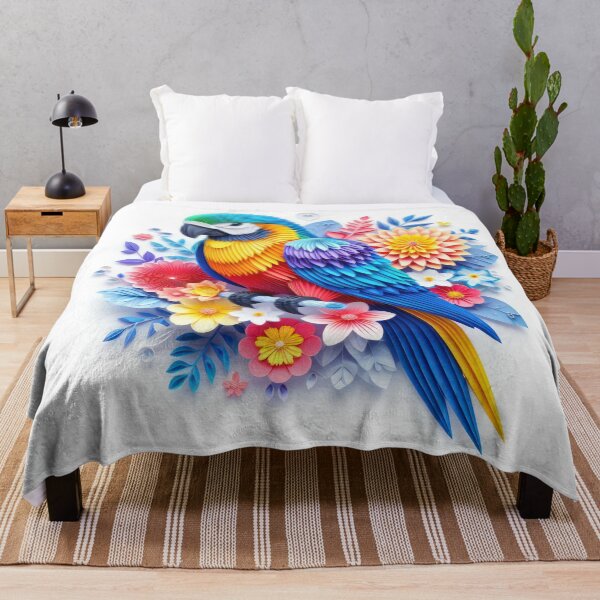 Item preview, Immerse yourself in the artful world of kirigami with a vibrant parrot against a backdrop of colorful flowers. Isolated on white, this masterpiece combines precision and elegance designed and sold by Care-and-Share.