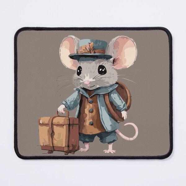 Item preview, little fluffy mouse in cute clothes with a travel suitcase designed and sold by Firas Aljazzar.