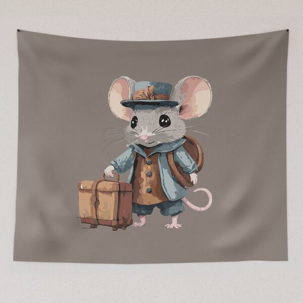 Item preview, little fluffy mouse in cute clothes with a travel suitcase designed and sold by Firas Aljazzar.
