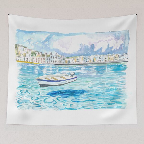 Item preview, Mykonos with Floating Boat On Turqoise Aegean Waters designed and sold by artshop77.