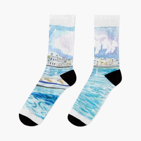 Item preview, Mykonos with Floating Boat On Turqoise Aegean Waters designed and sold by artshop77.