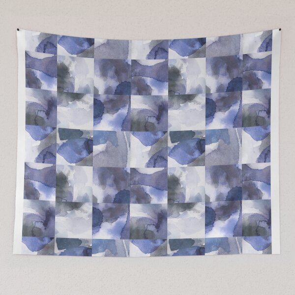 Item preview, Squared handmade watercolor collage blue designed and sold by Alessandro Remo Mazzoni Remotextiles.