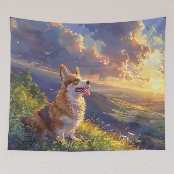 Item preview, Corgi dog in sunset designed and sold by CorgiCuddle.