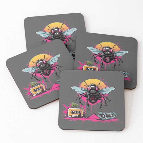 Item preview, Yet Another 1980s Theme-Spider Mixed with a House Fly-graphic-shirt-Drips, Speakers and Audio Cassettes. With Dayglow. designed and sold by markmm9.