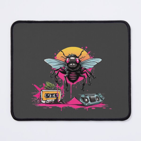 Item preview, Yet Another 1980s Theme-Spider Mixed with a House Fly-graphic-shirt-Drips, Speakers and Audio Cassettes. With Dayglow. designed and sold by markmm9.