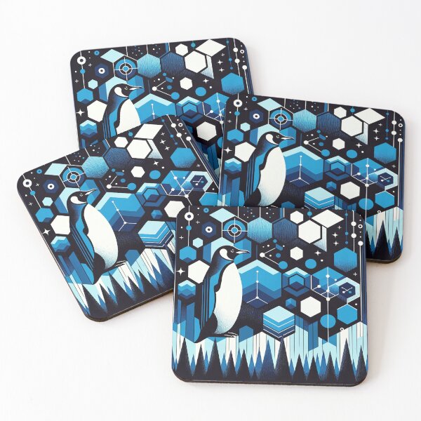 Item preview, Deep Blue Penguin In Winter Antarctic Forest With Geometry Sky Cool Patterns designed and sold by PenguinForests.
