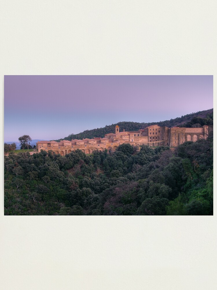 Thumbnail 2 of 3, Photographic Print, Winter dusk over the Chartreuse de la Verne designed and sold by patmo.