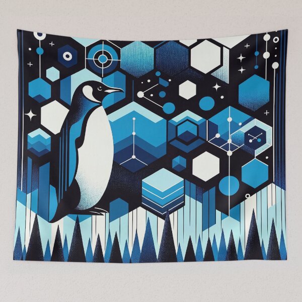 Item preview, Deep Blue Penguin In Winter Antarctic Forest With Geometry Sky Cool Patterns designed and sold by PenguinForests.