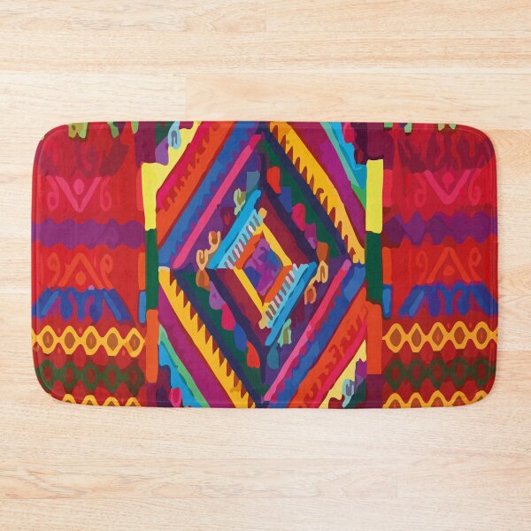 Item preview, Red ethnic embroidered maximalist maya textile, dopamine decor geometric pattern designed and sold by T-Mex.