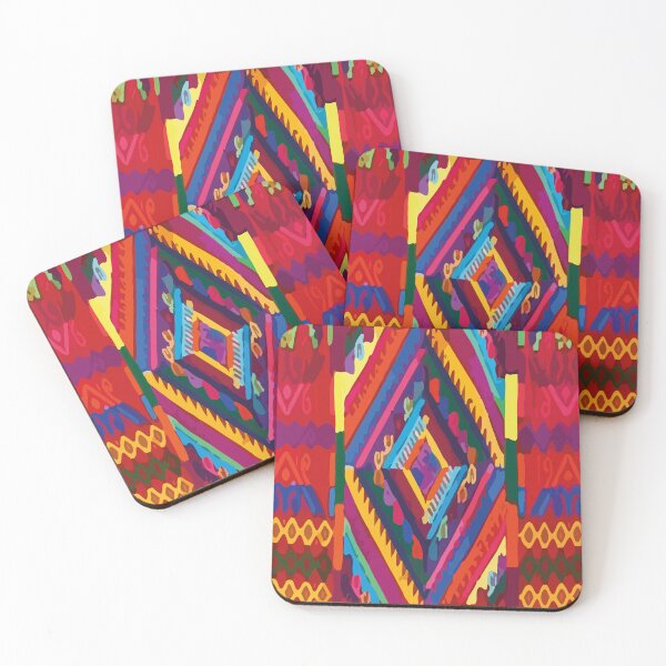 Item preview, Red ethnic embroidered maximalist maya textile, dopamine decor geometric pattern designed and sold by T-Mex.
