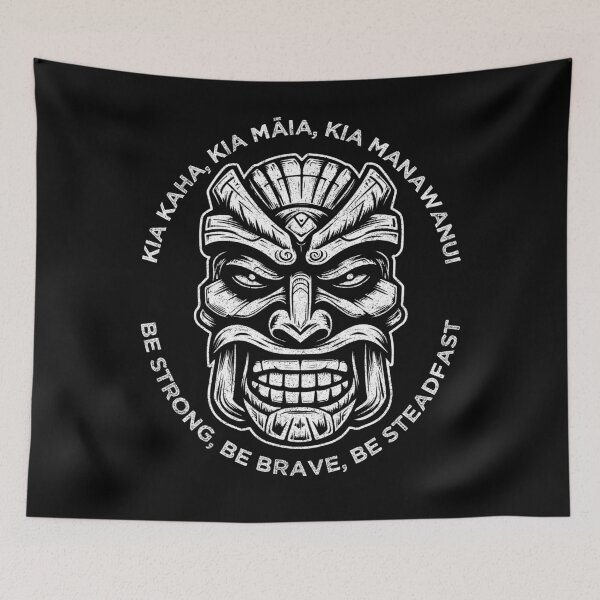 Item preview, Be Strong, be Brave, be Steadfast, Maori Language, Traditional Warrior Mask Design designed and sold by Proverbial Wisdom Design.