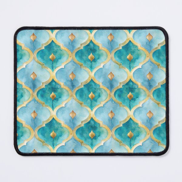 Item preview, Turquoise and gold moroccan tile pattern watercolor designed and sold by patterncrow.