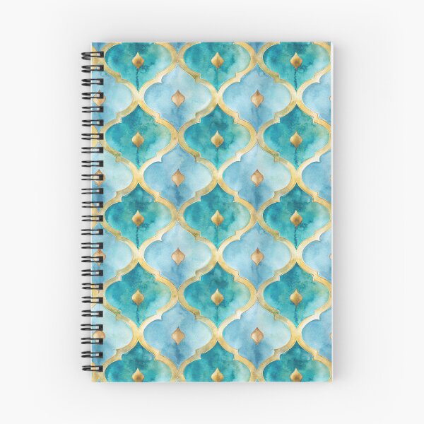 Item preview, Turquoise and gold moroccan tile pattern watercolor designed and sold by patterncrow.