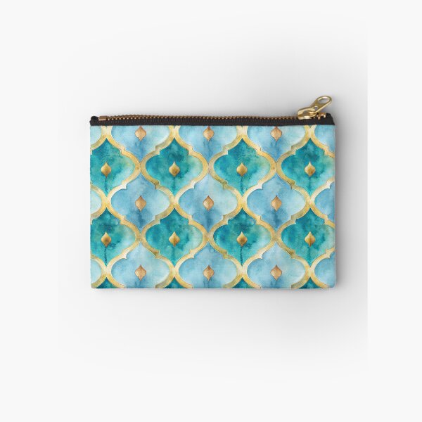 Item preview, Turquoise and gold moroccan tile pattern watercolor designed and sold by patterncrow.