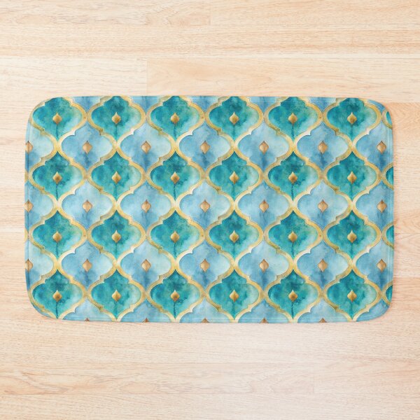 Item preview, Turquoise and gold moroccan tile pattern watercolor designed and sold by patterncrow.
