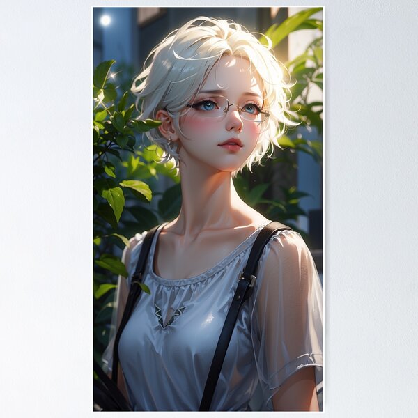 Item preview, beautiful student anime girl with glasses designed and sold by ShiroStore.