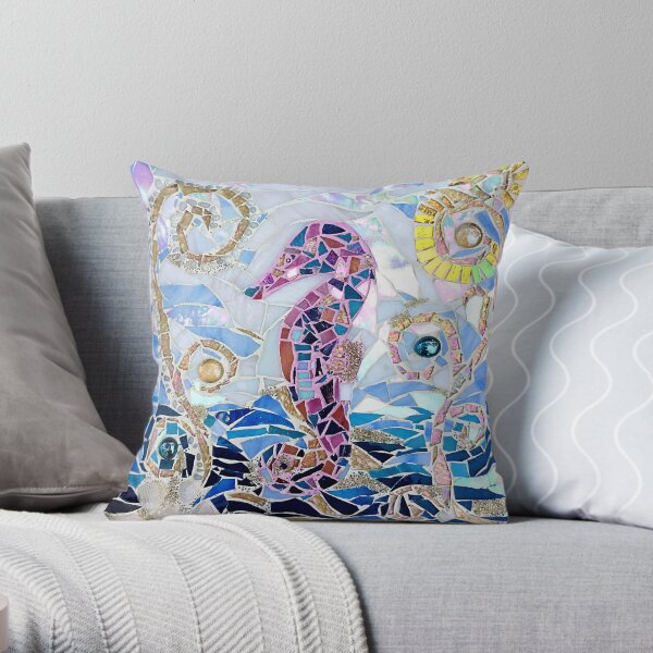 Seahorse Mosaic Throw Pillow