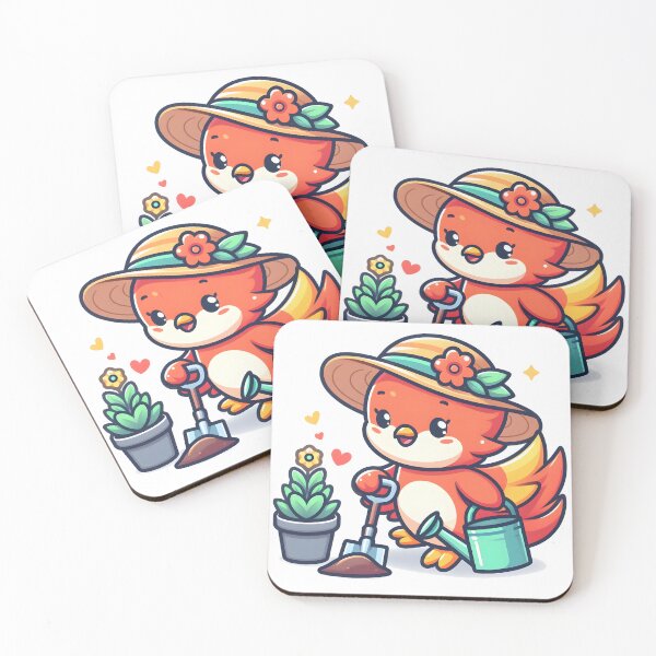 Item preview, Kawaii Cheerful Phoenix With A Sunhat Gardening designed and sold by CanvasCutie.