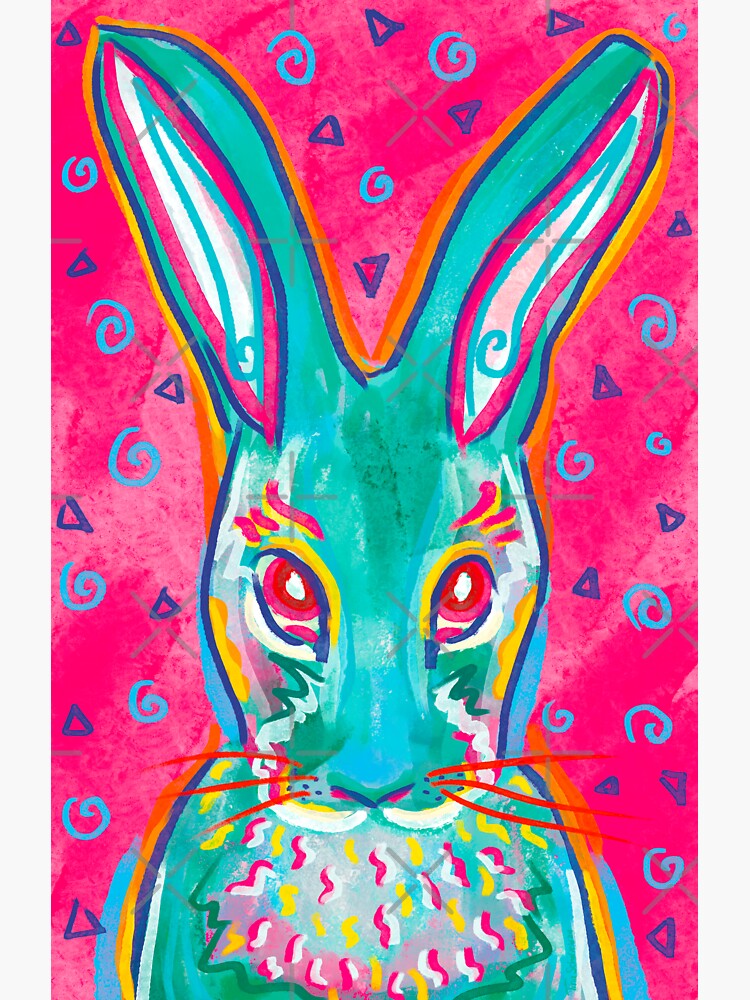 Thumbnail 3 of 3, Sticker, Retro Turquoise Hare designed and sold by tinaschofield.