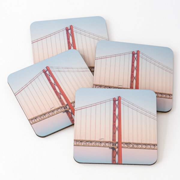 Item preview, Red pillar of the bridge over the Tejo River at sunset in Lisbon, Portugal designed and sold by jpferreiraphoto.