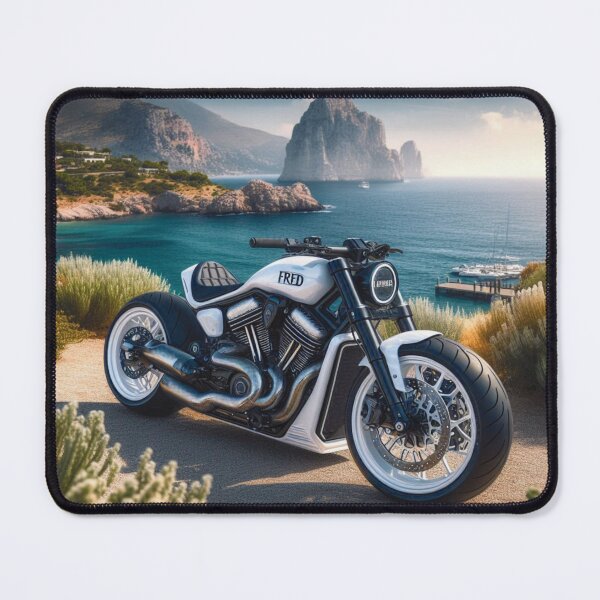 Item preview, Custom motorcycle parked near a beautiful coastline. designed and sold by Fredceri01.