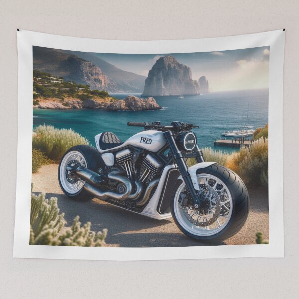 Item preview, Custom motorcycle parked near a beautiful coastline. designed and sold by Fredceri01.
