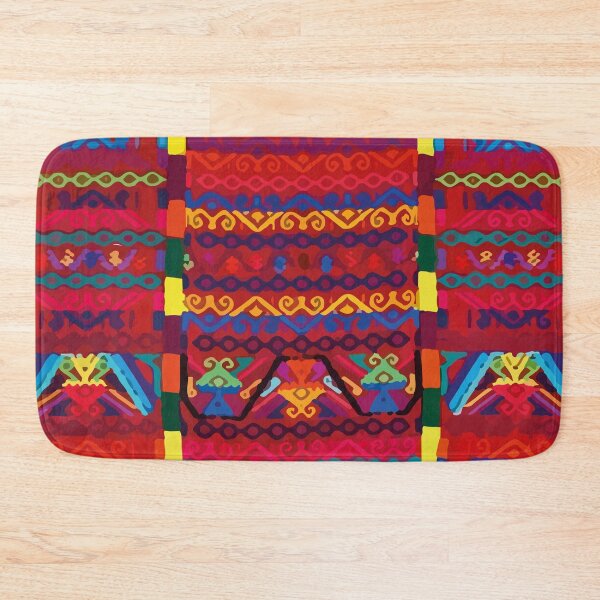 Item preview, Bright red mexican embroidery native maya textile maximalist boho chic decor designed and sold by T-Mex.