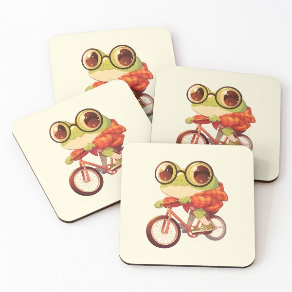 Item preview, Cute Kawaii Frog Froggy Riding a Bicycle   designed and sold by CozyKawaiiArt.