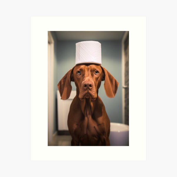 Item preview, Vizsla on the toilet and reading the newspaper, funny dog ​​picture, gift for dog owners, Funny Dog Picture, Vizsla art designed and sold by Specialanimal.