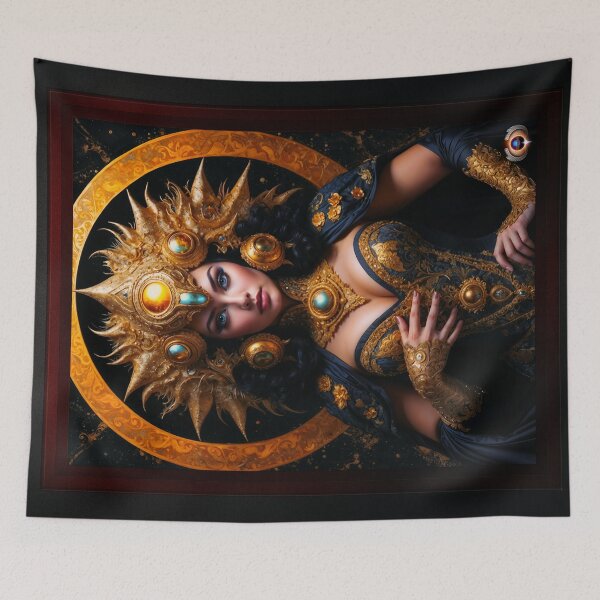 Item preview, Queen Acretia Wearing The Golden Horn Crown Stunning AI Concept Art Portrait by Xzendor7 designed and sold by Xzendor7 Digital Art Creations.