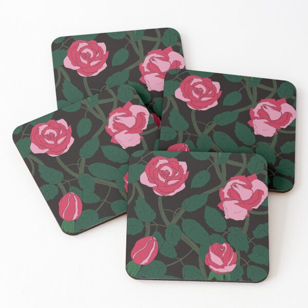 Artikelvorschau, Komplizierte rosa Rosen auf schwarzem Hintergrund entworfen und verkauft von ksillustrationart.