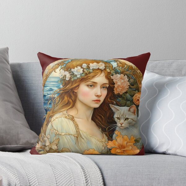 Item preview, A girl with a red cat against the backdrop of the sea. Art Nouveau style. designed and sold by Natalia-Vlad.