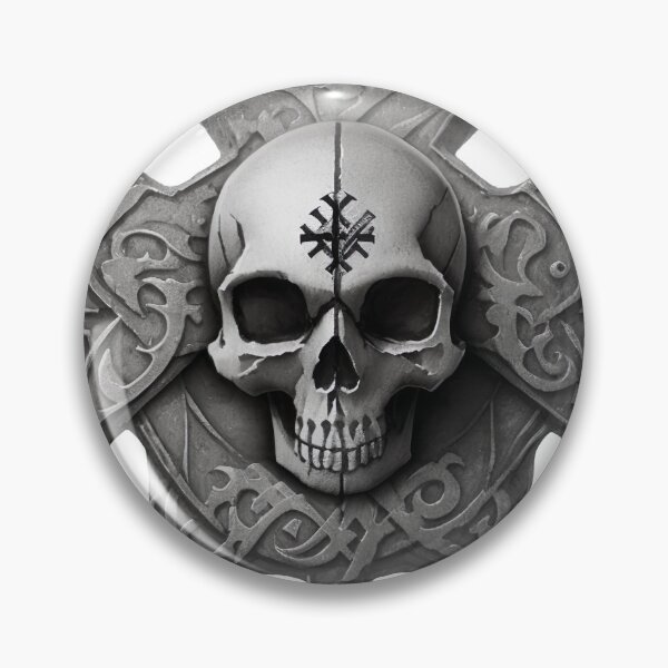 Artikelvorschau, Totenschädel mit Kreuz aus Metall entworfen und verkauft von Frostquest.