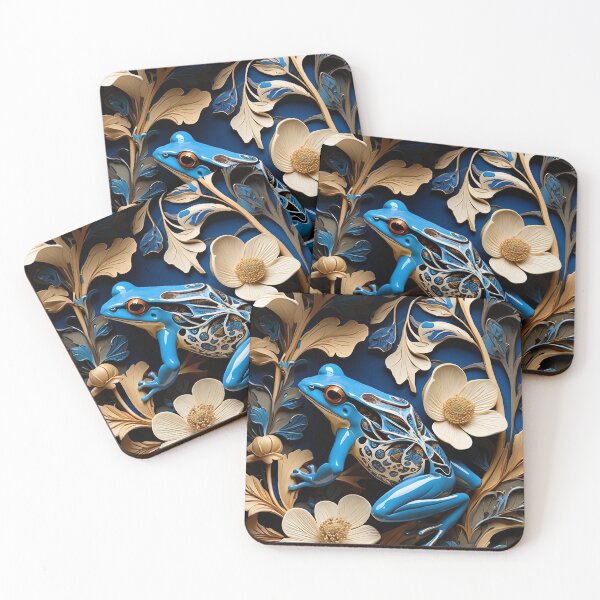 Item preview, William Morris style poison arrow frog (blue) designed and sold by PublicCanvas.