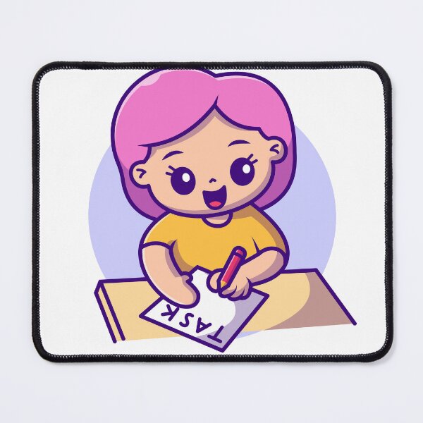 Item preview, Efficient Workday: Cute Girl Managing Tasks on Table Cartoon Vector Icon designed and sold by hjian8219.
