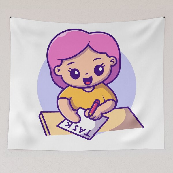 Item preview, Efficient Workday: Cute Girl Managing Tasks on Table Cartoon Vector Icon designed and sold by hjian8219.