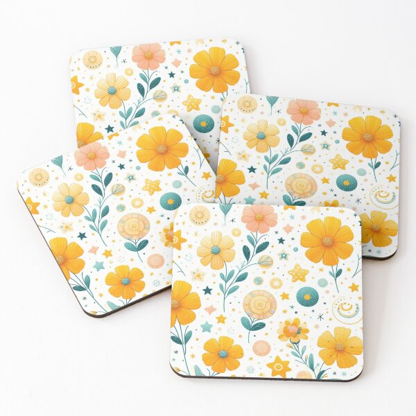 Item preview, cute vibrant yellow cosmos flowers patterns such as polka dots, stripes, swirls, and stars designed and sold by asbno19.
