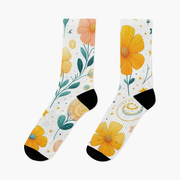 Artikelvorschau, Niedliche, leuchtend gelbe Kosmos-Blumenmuster wie Tupfen, Streifen, Wirbel und Sterne entworfen und verkauft von asbno19.