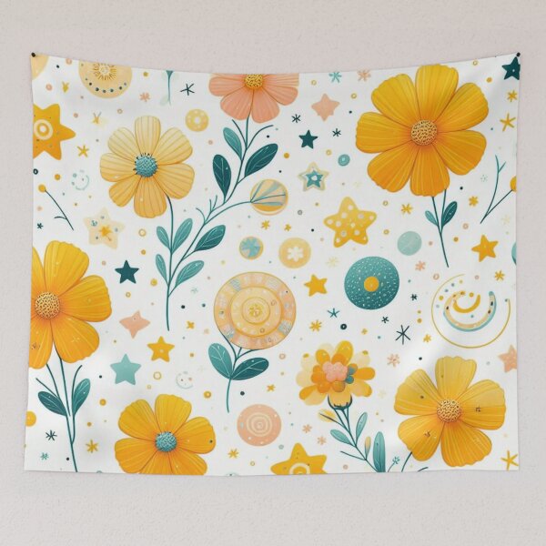 Item preview, cute vibrant yellow cosmos flowers patterns such as polka dots, stripes, swirls, and stars designed and sold by asbno19.