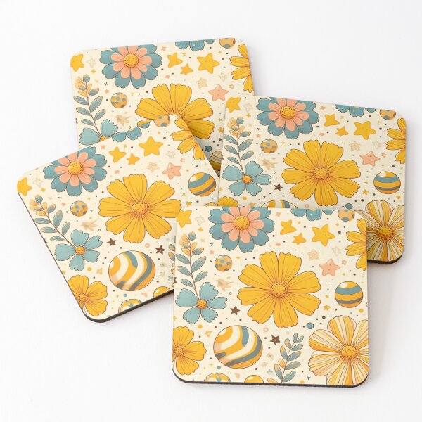Item preview, cute vibrant yellow cosmos flowers patterns such as polka dots, stripes, swirls, and stars designed and sold by asbno19.