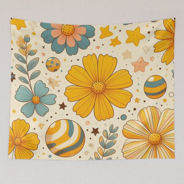 Item preview, cute vibrant yellow cosmos flowers patterns such as polka dots, stripes, swirls, and stars designed and sold by asbno19.