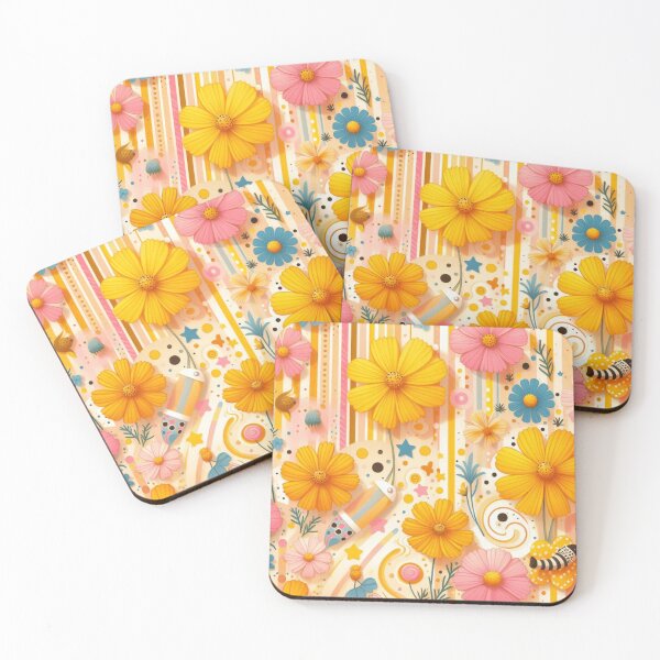 Item preview, cute vibrant yellow cosmos flowers patterns such as polka dots, stripes, swirls, and stars designed and sold by asbno19.