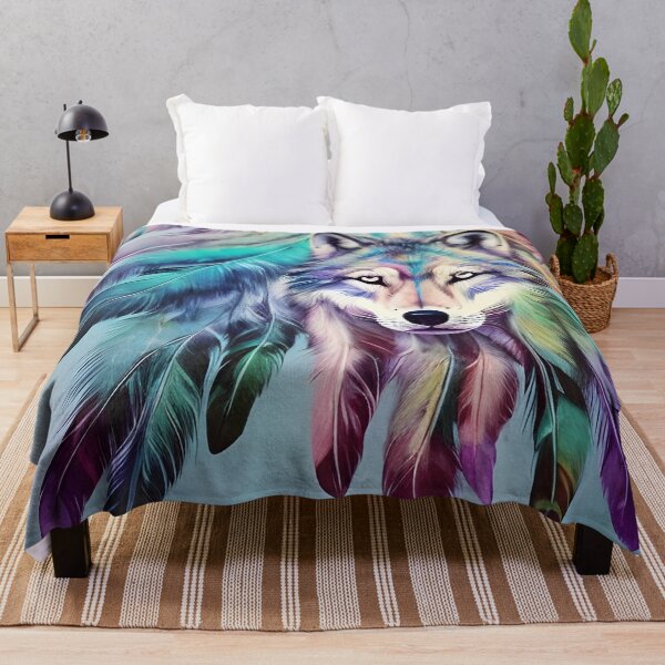 Item preview, Wolf with feathers and blue background designed and sold by christineiris.