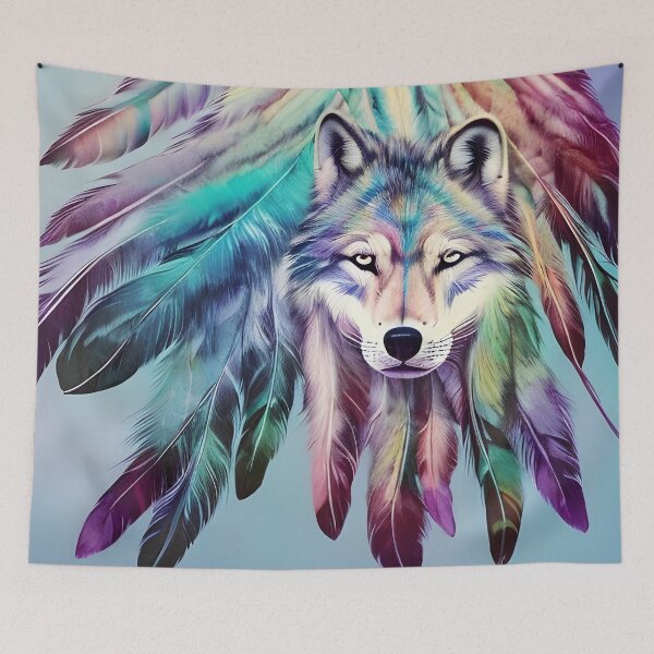 Item preview, Wolf with feathers and blue background designed and sold by christineiris.