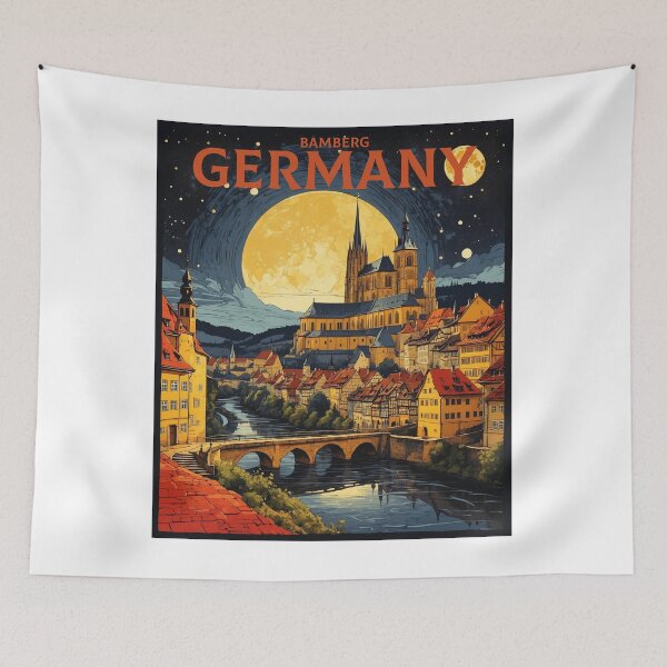 Item preview, Bamberg Germany Starry Night Vintage Travel Poster designed and sold by TravelersGems.